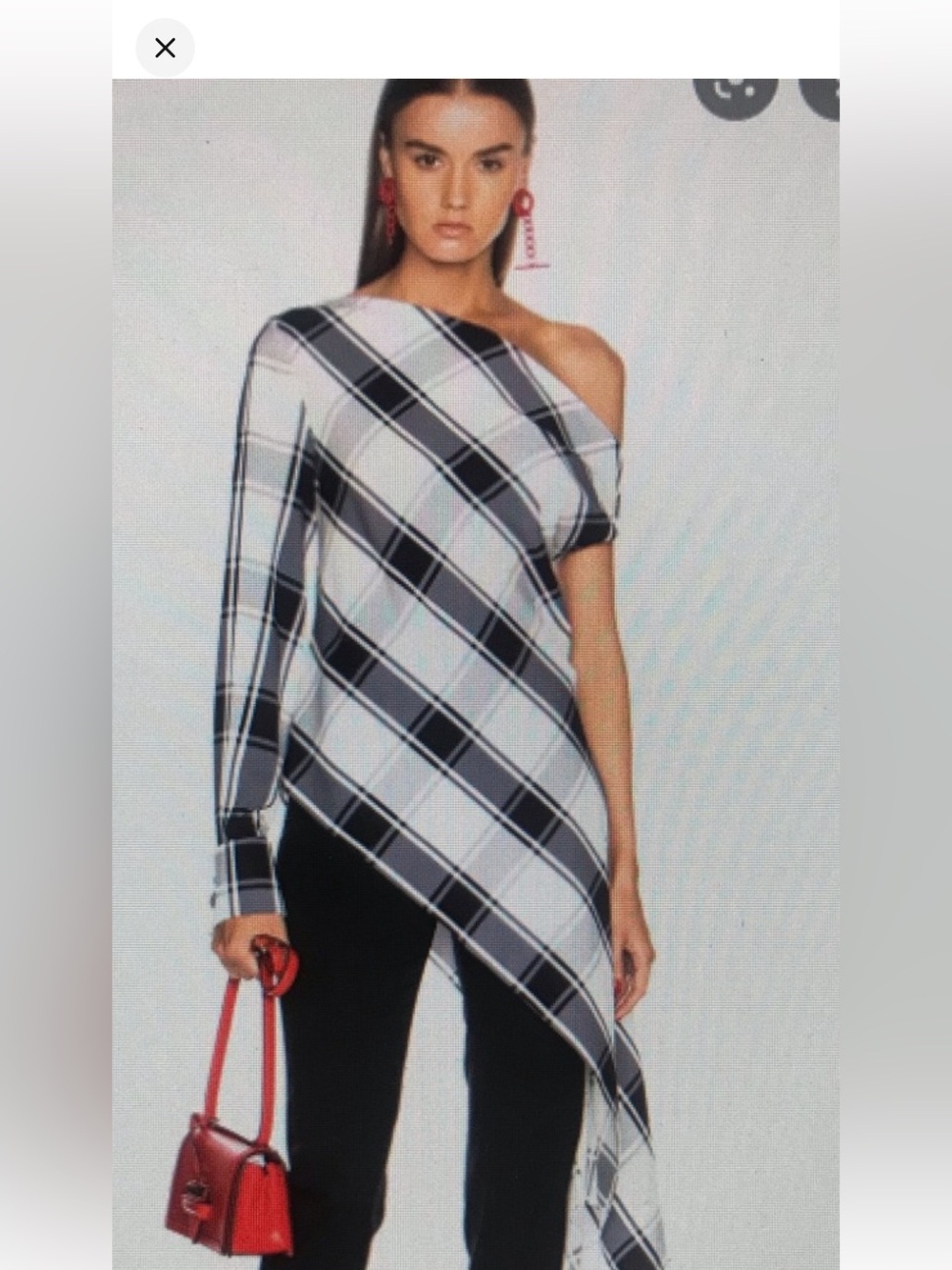 Monse Plaid One Sleeve Georgette Blouse Sz 4